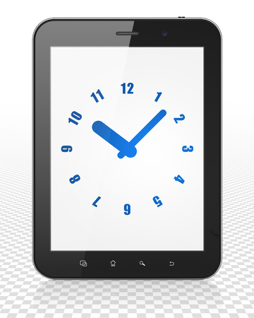 Timeline concept: Tablet Pc Computer with blue Clock icon on displayの写真素材
