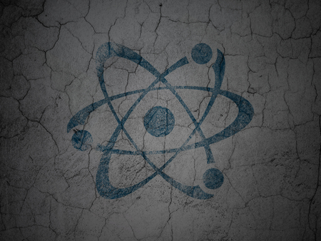 Science concept: Blue Molecule on grunge textured concrete wall backgroundの写真素材