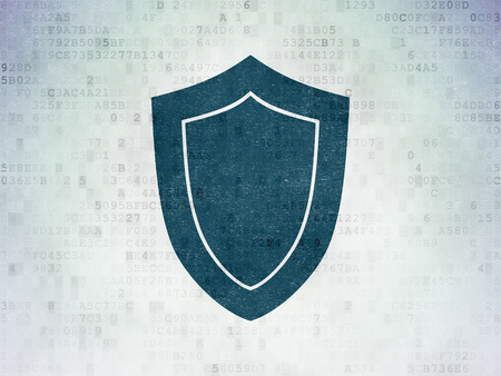 Privacy concept: Painted blue Shield icon on Digital Paper backgroundの写真素材