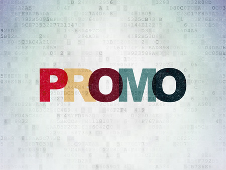 Advertising concept: Painted multicolor text Promo on Digital Paper backgroundの写真素材