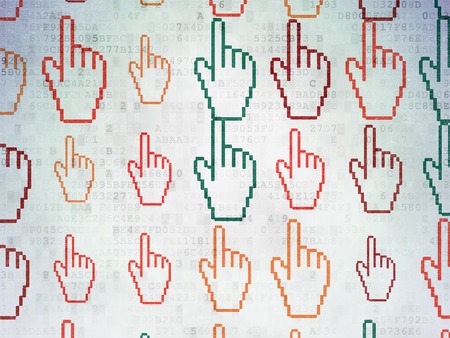 Marketing concept: Painted multicolor Mouse Cursor icons on Digital Paper backgroundの写真素材