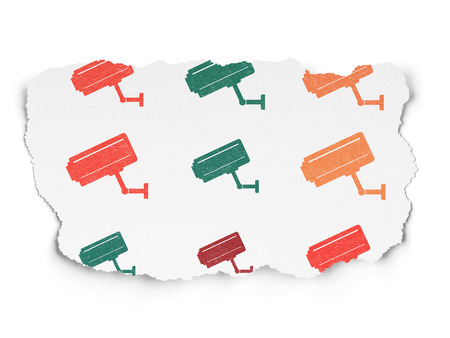 Security concept: Painted multicolor Cctv Camera icons on Torn Paper background