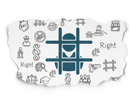 Law concept: Painted blue Criminal icon on Torn Paper background with  Hand Drawn Law Iconsの写真素材