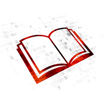 Education concept: Pixelated red Book icon on Digital backgroundの写真素材