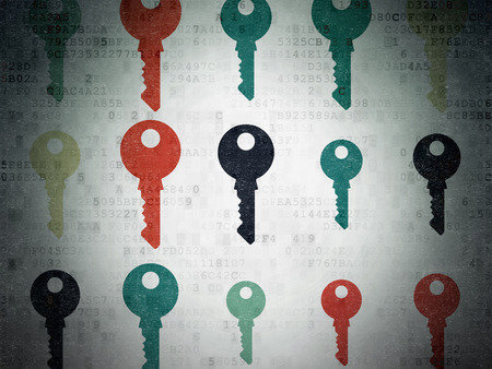 Safety concept: Painted multicolor Key icons on Digital Paper backgroundの写真素材