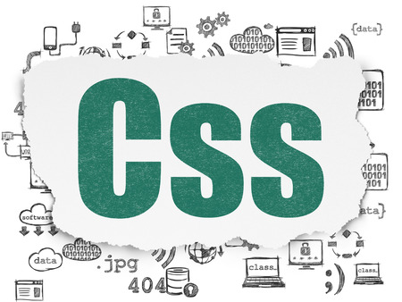 Software concept: Painted green text Css on Torn Paper background with  Hand Drawn Programming Iconsの写真素材