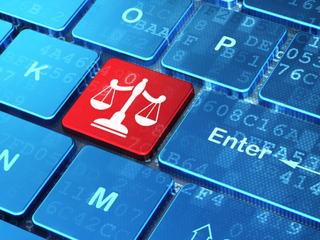 Law concept: computer keyboard with Scales icon on enter button background, 3d renderの写真素材