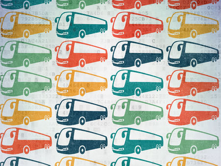 Travel concept: Painted multicolor Bus icons on Digital Paper backgroundの写真素材