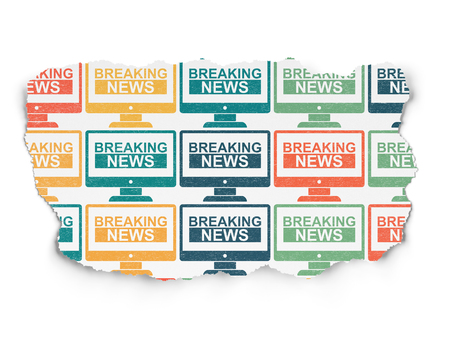 News concept: Painted multicolor Breaking News On Screen icons on Torn Paper backgroundの写真素材