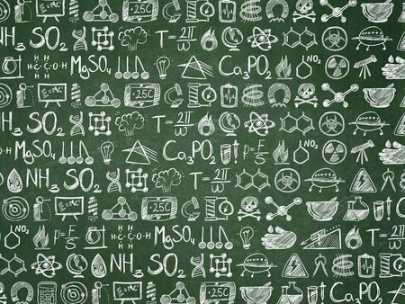 Education background: School Board with Row Of White doodle  Hand Drawn Science Iconsの写真素材
