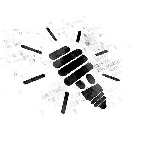 Business concept: Pixelated black Energy Saving Lamp icon on Digital backgroundの写真素材