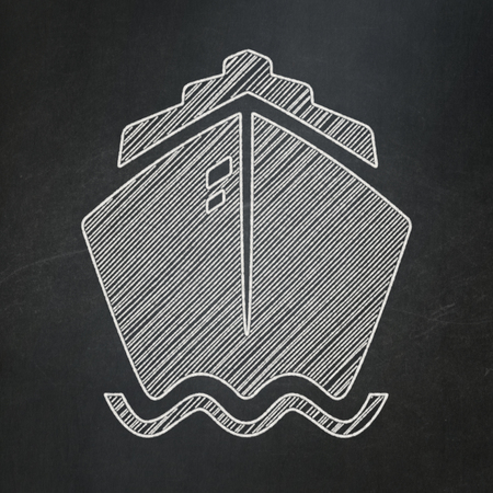Travel concept: Ship icon on Black chalkboard backgroundの写真素材