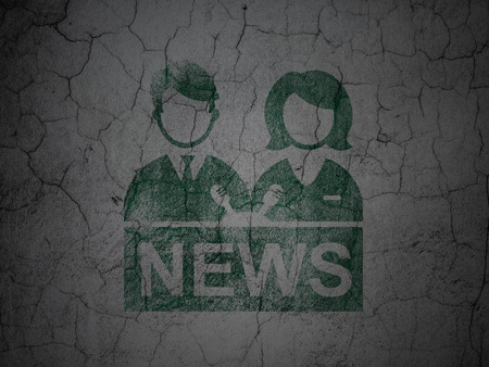 News concept: Green Anchorman on grunge textured concrete wall backgroundの写真素材