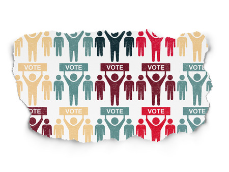 Political concept: Painted multicolor Election Campaign icons on Torn Paper backgroundの写真素材
