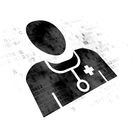 Medicine concept: Pixelated black Doctor icon on Digital backgroundの写真素材