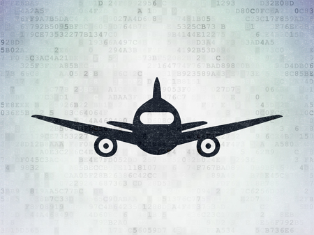 Tourism concept: Painted black Aircraft icon on Digital Paper backgroundの写真素材