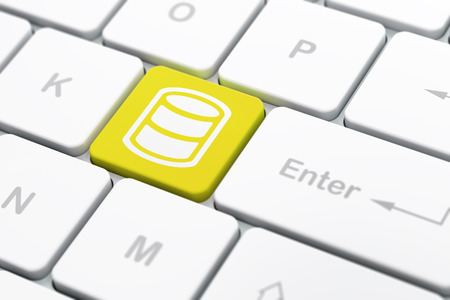 Database concept: computer keyboard with Database icon on enter button background, selected focus, 3d renderの写真素材