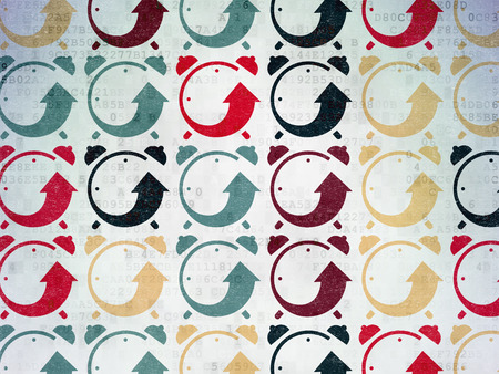 Timeline concept: Painted multicolor Alarm Clock icons on Digital Paper backgroundの写真素材