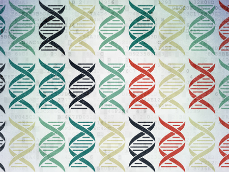 Science concept: Painted multicolor DNA icons on Digital Paper backgroundの写真素材