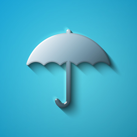 Protection concept: flat metallic Umbrella icon, transparent shadow on Blue background, vector illustrationのイラスト素材