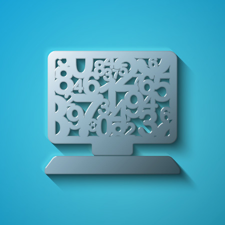 Education concept: flat metallic Computer Pc icon, transparent shadow on Blue background, vector illustrationの写真素材