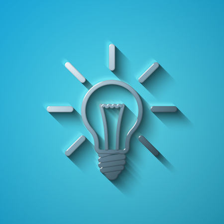 Finance concept: flat metallic Light Bulb icon, transparent shadow on Blue background, vector illustrationのイラスト素材