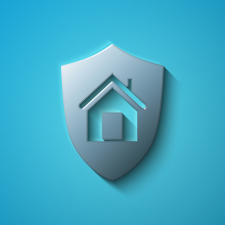 Finance concept: flat metallic Shield icon, transparent shadow on Blue background, vector illustrationのイラスト素材