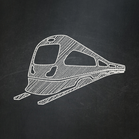 Travel concept: Train icon on Black chalkboard backgroundの写真素材