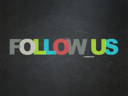 Social network concept: Painted multicolor text Follow us on School board background, School Boardの写真素材