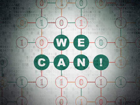 Finance concept: Painted green text We Can! on Digital Data Paper background with Binary Codeの写真素材