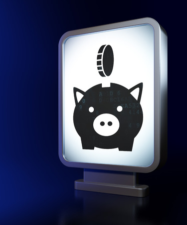 Money concept: Money Box With Coin on advertising billboard background, 3D renderingの写真素材