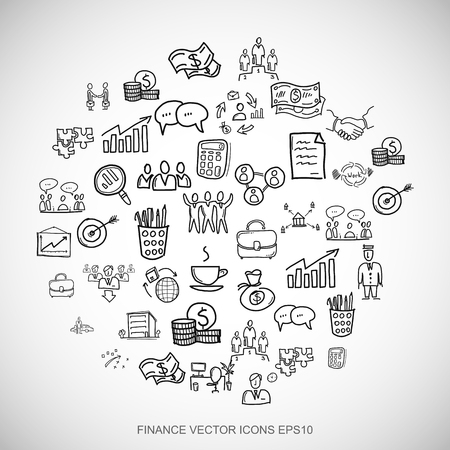 Black doodles flat Hand Drawn Business Icons set In A Circle on White backgroundのイラスト素材