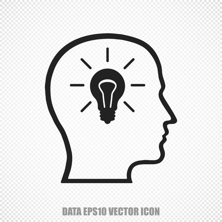 The universal icon on the Data theme: Black Head With Lightbulb. Modern flat design.のイラスト素材