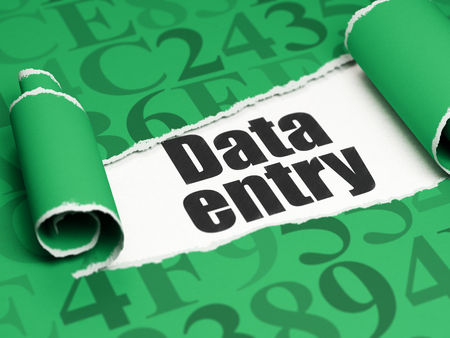 Data concept: black text Data Entry under the curled piece of Green torn paper with  Hexadecimal Code, 3D renderingの写真素材
