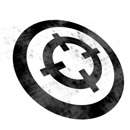 Business concept: Pixelated black Target icon on Digital backgroundの写真素材