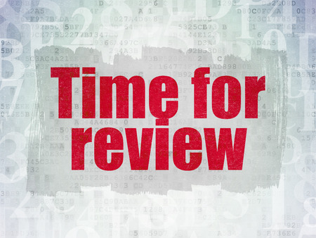 Timeline concept: Painted red text Time for Review on Digital Data Paper background with   Hexadecimal Codeの写真素材
