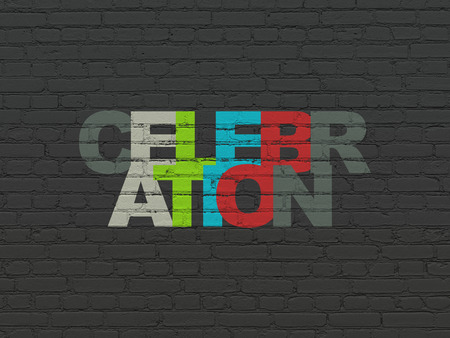 Entertainment, concept: Painted multicolor text Celebration on Black Brick wall backgroundの写真素材