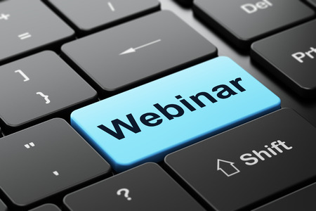 Education concept: computer keyboard with word Webinar, selected focus on enter button background, 3D renderingの写真素材