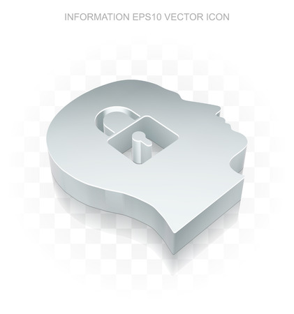 Data icon: Flat metallic 3d Head With Padlock, transparent shadow on light background, EPS 10 vector illustration.のイラスト素材
