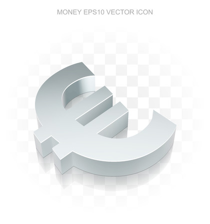 Currency icon: Flat metallic 3d Euro, transparent shadow on light backgroundのイラスト素材