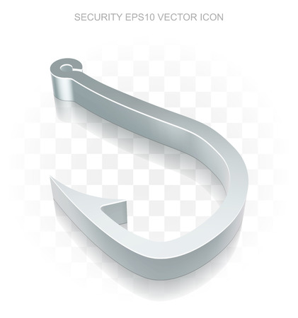 Protection icon: Flat metallic 3d Fishing Hook, transparent shadow on light backgroundのイラスト素材