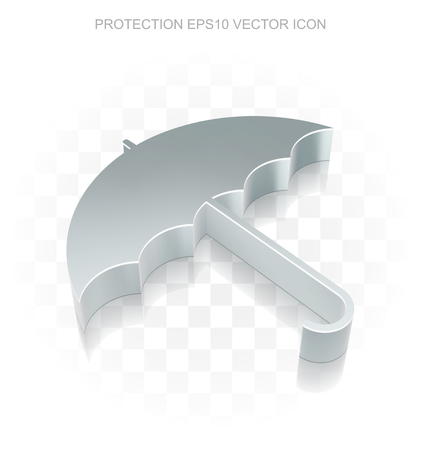 Protection icon: Flat metallic 3d Umbrella, transparent shadow on light backgroundのイラスト素材