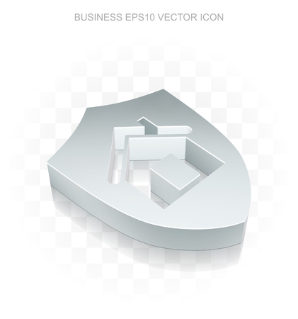 Business icon: Flat metallic 3d Shield, transparent shadow on light backgroundのイラスト素材