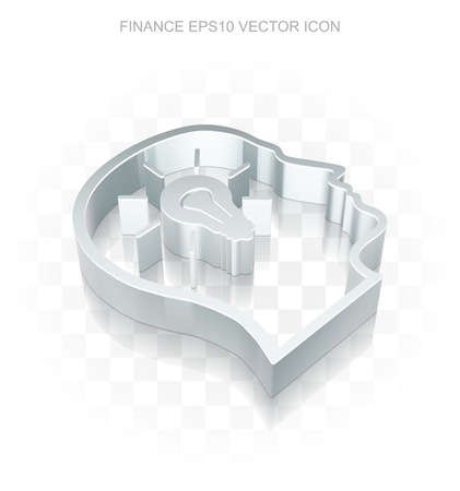 Business icon: Flat metallic 3d Head With Lightbulb, transparent shadow on light backgroundのイラスト素材