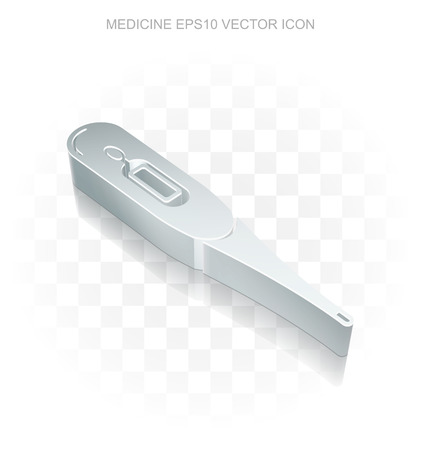 Medicine icon: Flat metallic 3d Thermometer, transparent shadow on light backgroundのイラスト素材