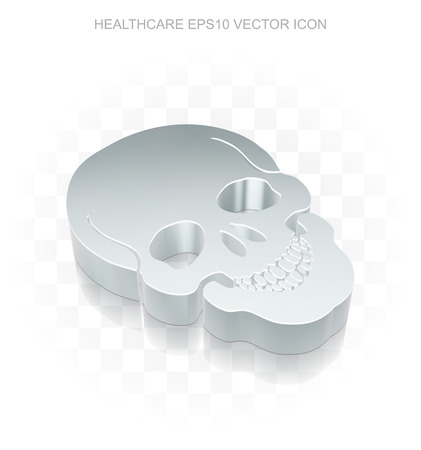 Medicine icon: Flat metallic 3d Scull, transparent shadow on light background, EPS 10 vector illustration.のイラスト素材