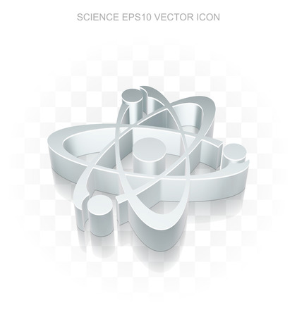 Science icon: Flat metallic 3d Molecule, transparent shadow on light backgroundのイラスト素材