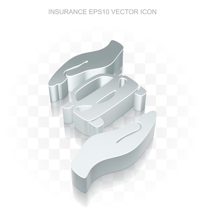 Flat metallic Insurance 3d Car And Palm icon, transparent shadow on light background, EPS 10 vector illustration.のイラスト素材