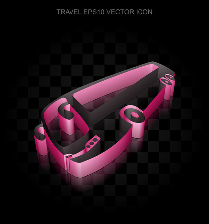 Travel icon: Crimson 3d Bus made of paper tape on black background, transparent shadow, EPS 10 vector illustration.のイラスト素材