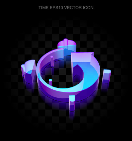 Timeline icon: 3d neon glowing Alarm Clock made of glass with transparent shadow on black background, EPS 10 vector illustration.のイラスト素材